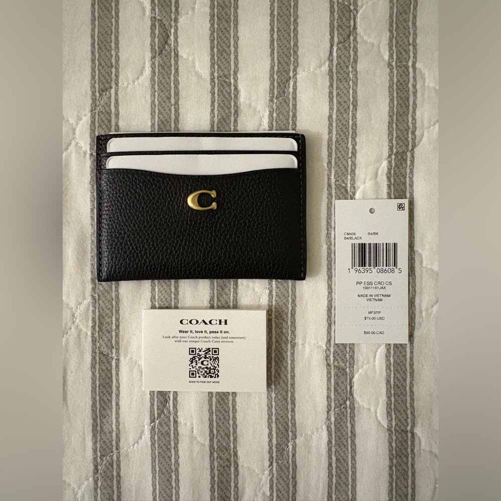 NWT Coach Essential Card Case CM436 Black/Brass